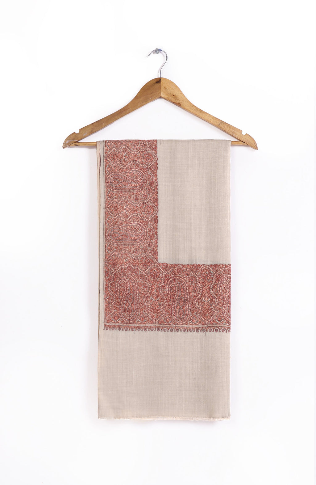 Fine Paper Mashi Work Broad Border Pashmina Shawl