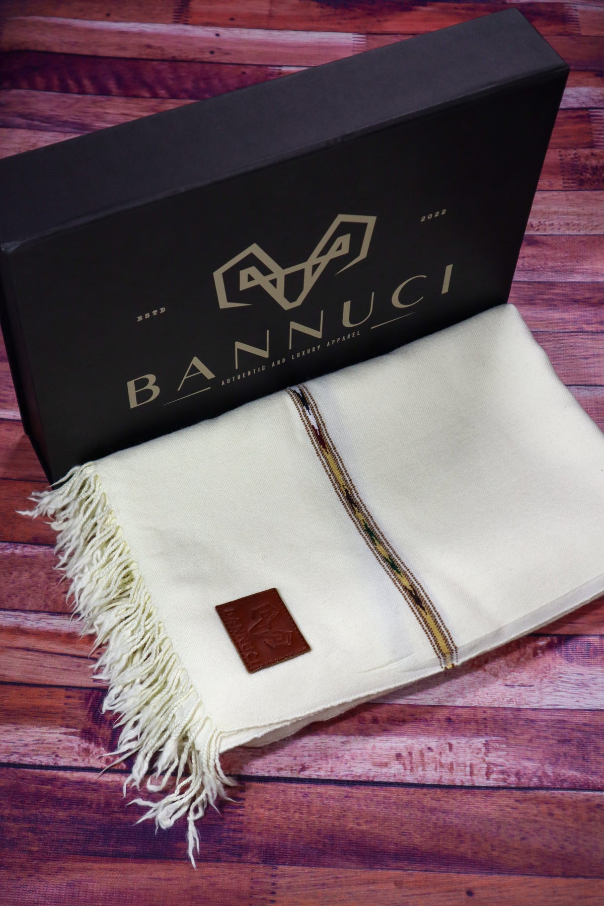 Premium Quality Mix Colored Stripe Off White Pure Woolen Shawl by BANNUCI