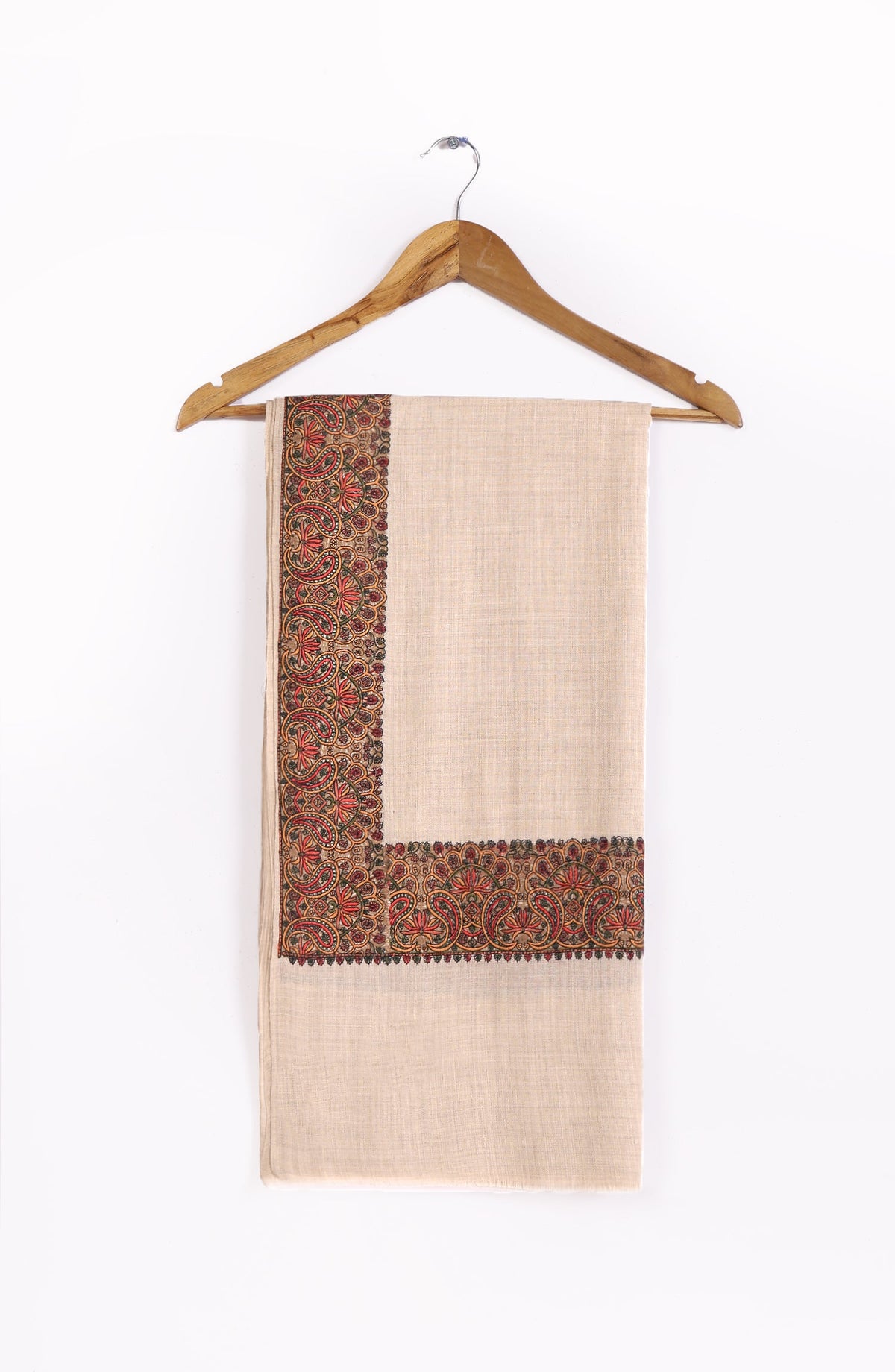Fine Paper Mashi Work Broad Border Pashmina Shawl