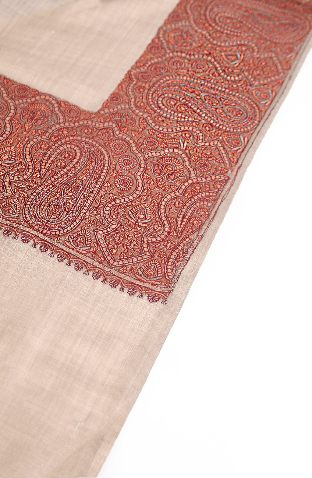 Fine Paper Mashi Work Broad Border Pashmina Shawl
