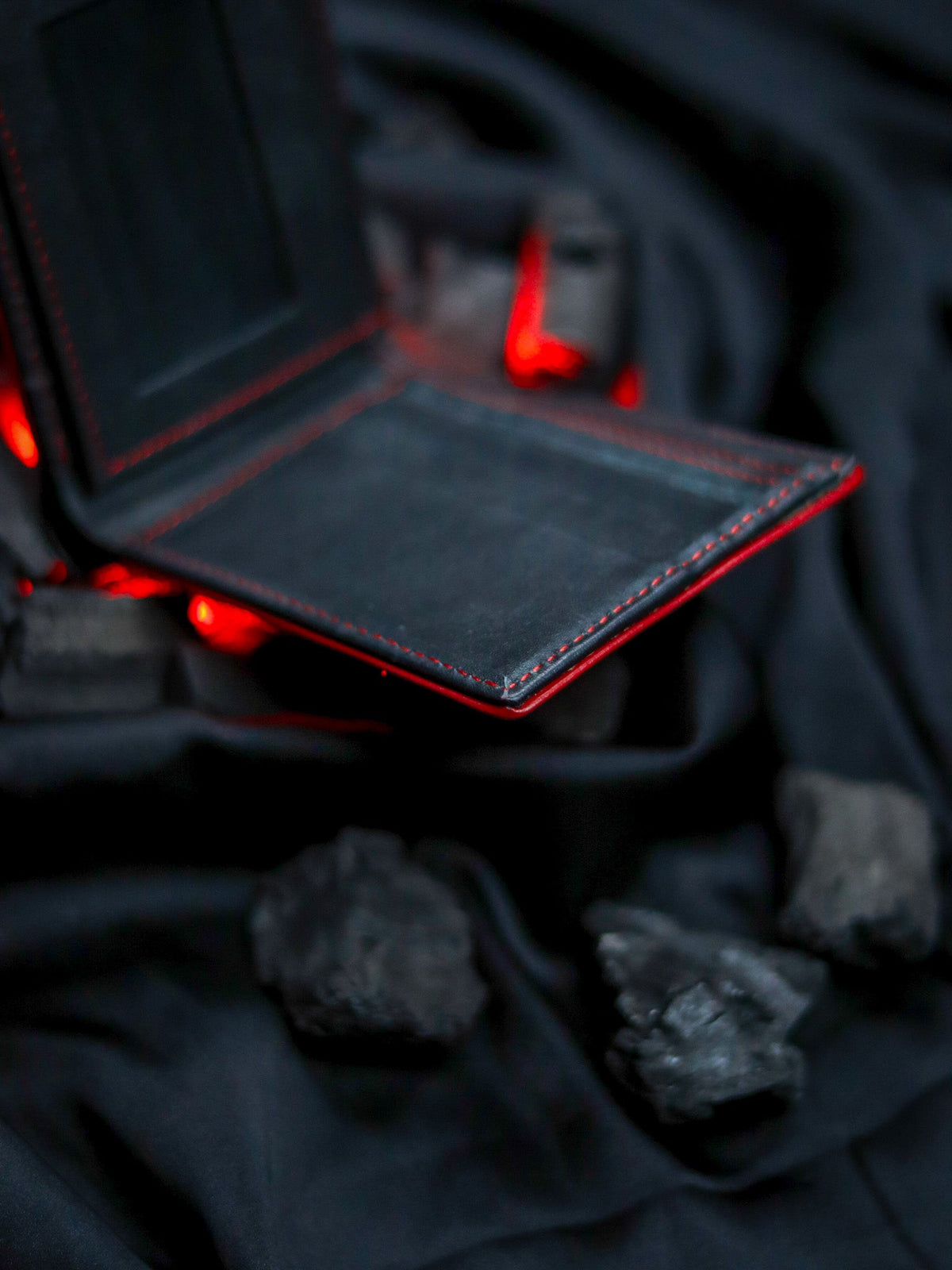 Bifold Leather Wallet with Red Borders
