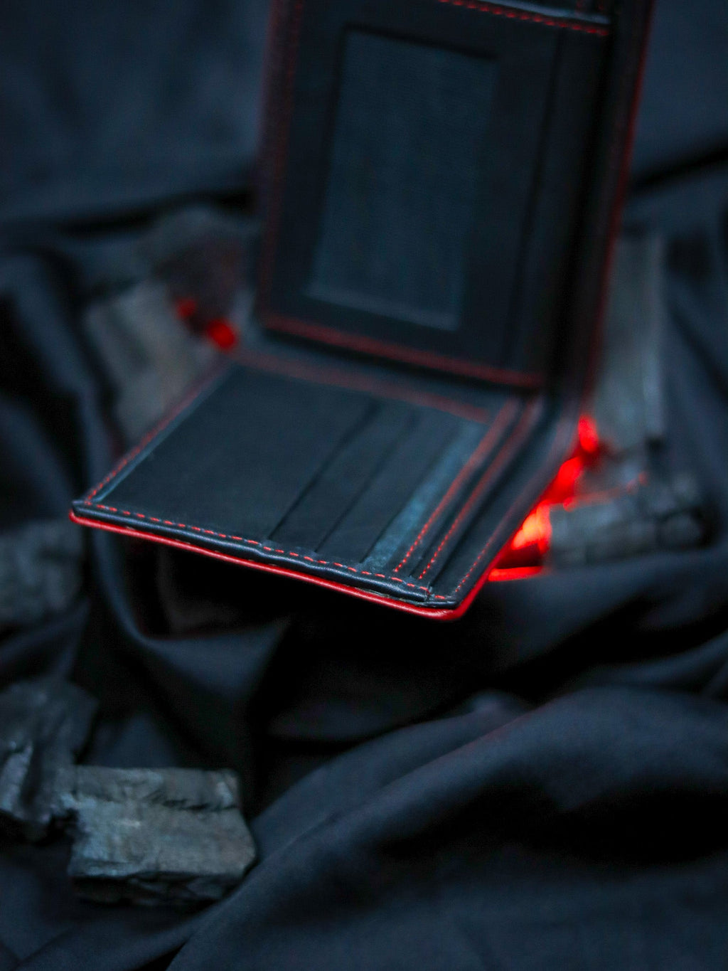 Bifold Leather Wallet with Red Borders