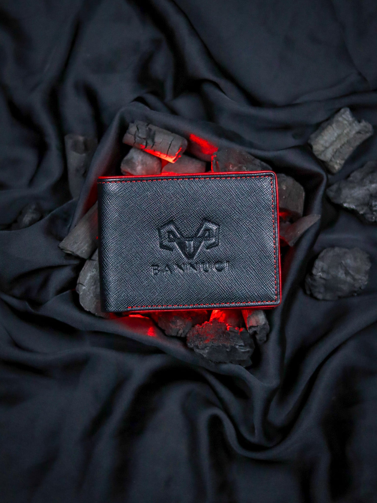 Bifold Leather Wallet with Red Borders