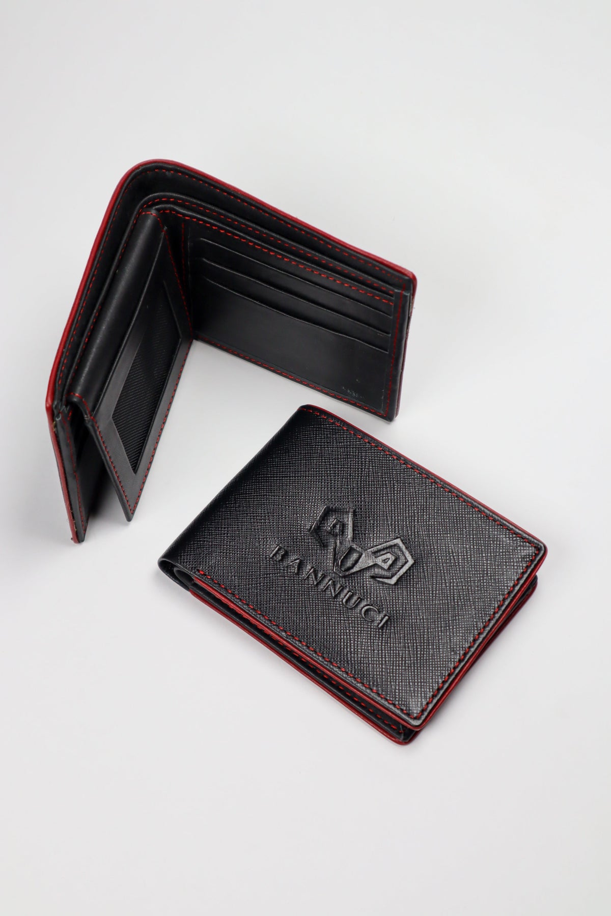 Bifold Leather Wallet with Red Borders