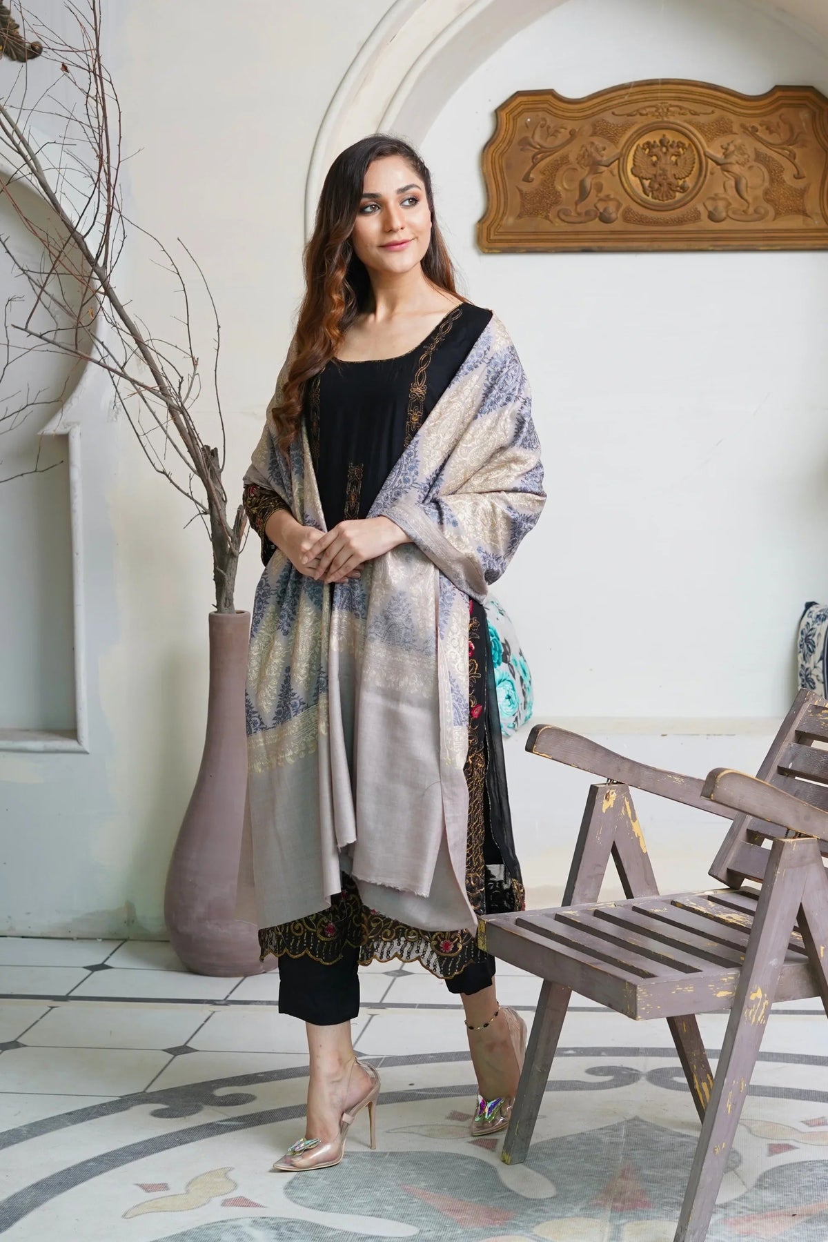 Kalam Ari Full Jaal Ring Pashmina Shawl