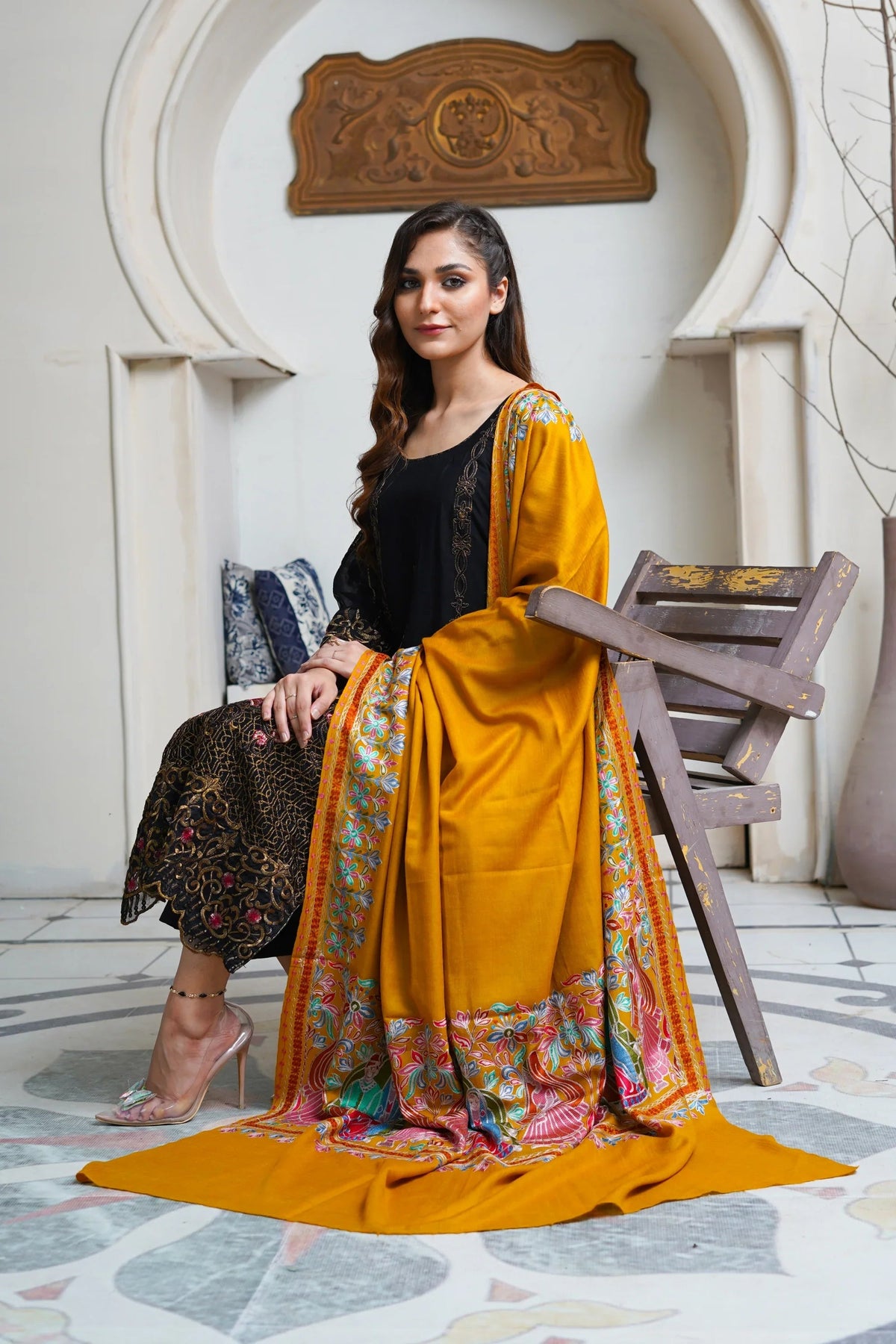Kalam Ari Border Mughal sense Pashmina Shawl
