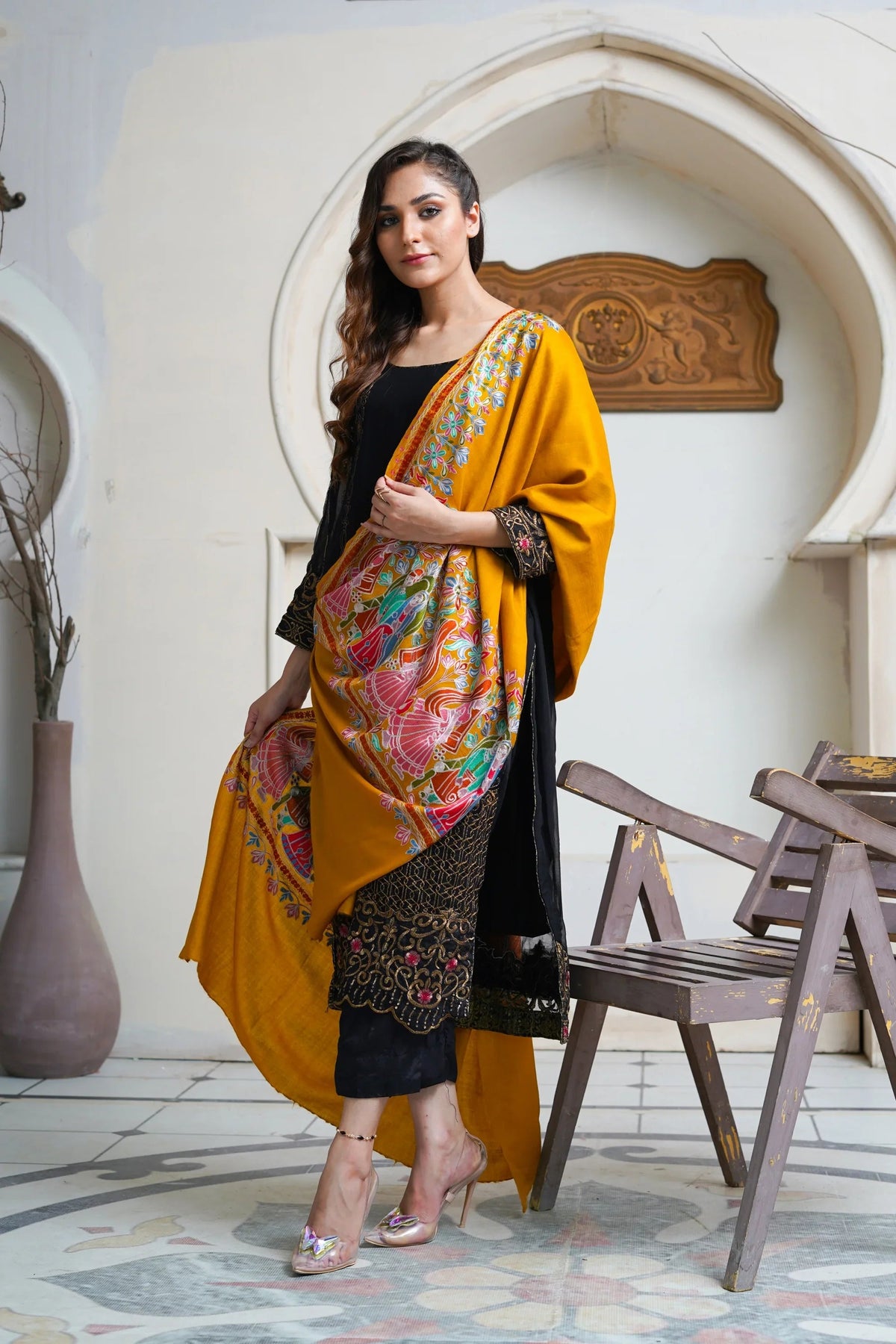 Kalam Ari Border Mughal sense Pashmina Shawl