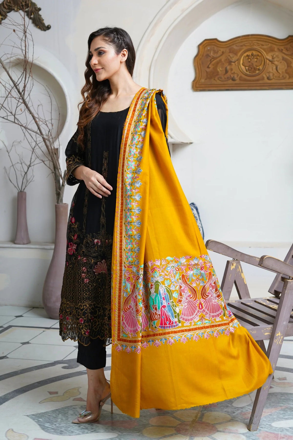 Kalam Ari Border Mughal sense Pashmina Shawl
