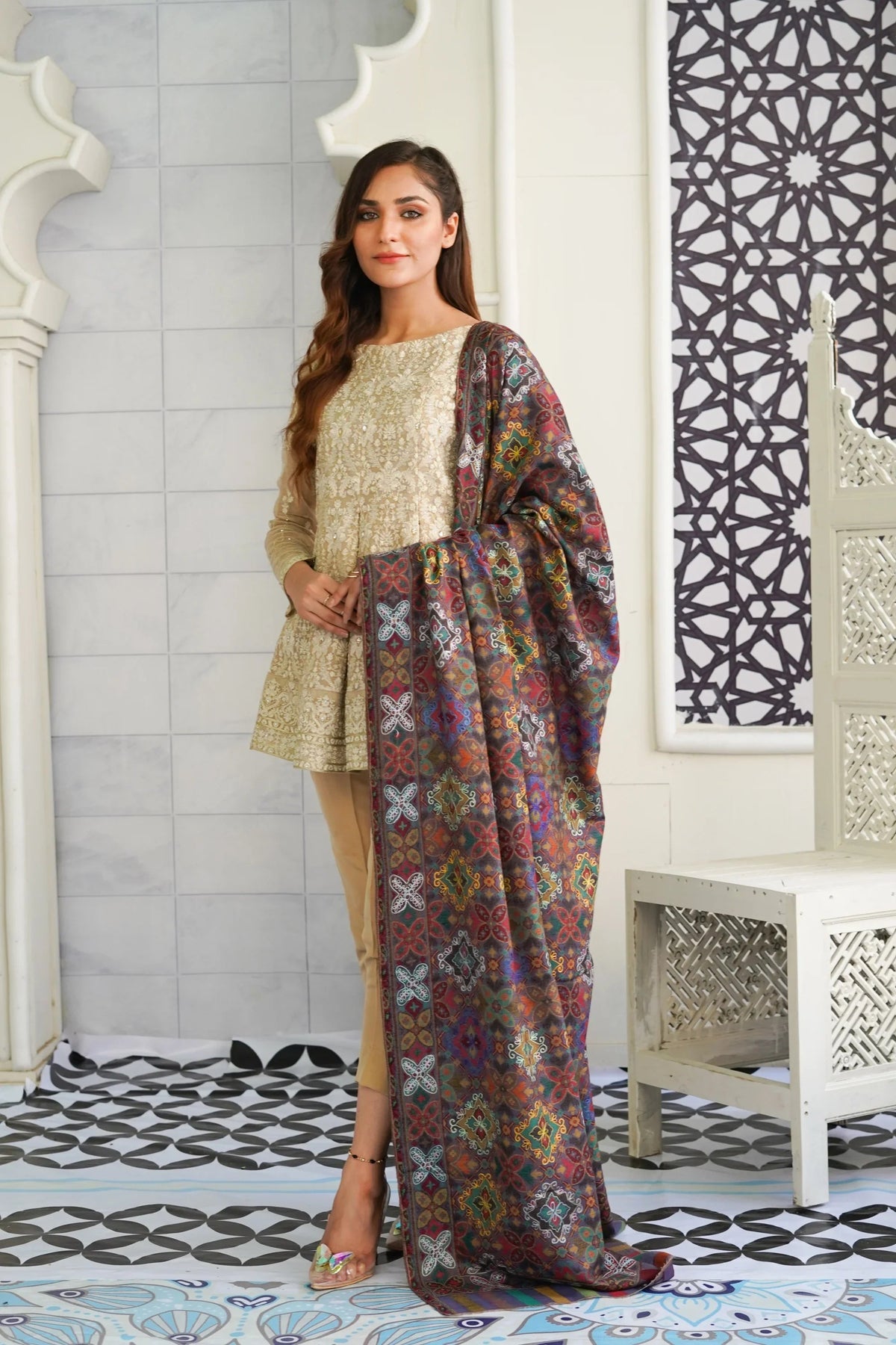 Kani Kalamkaar Full Jaal Embroidery Shawl