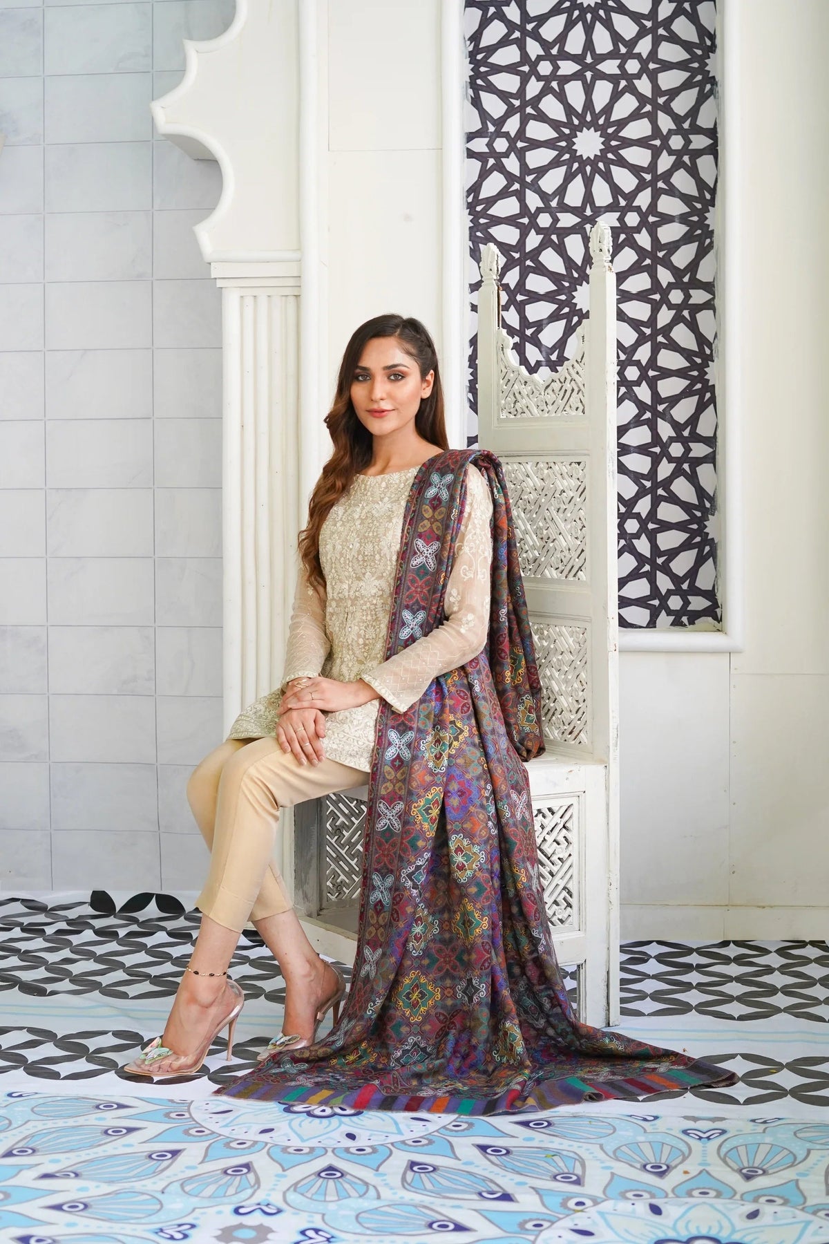 Kani Kalamkaar Full Jaal Embroidery Shawl