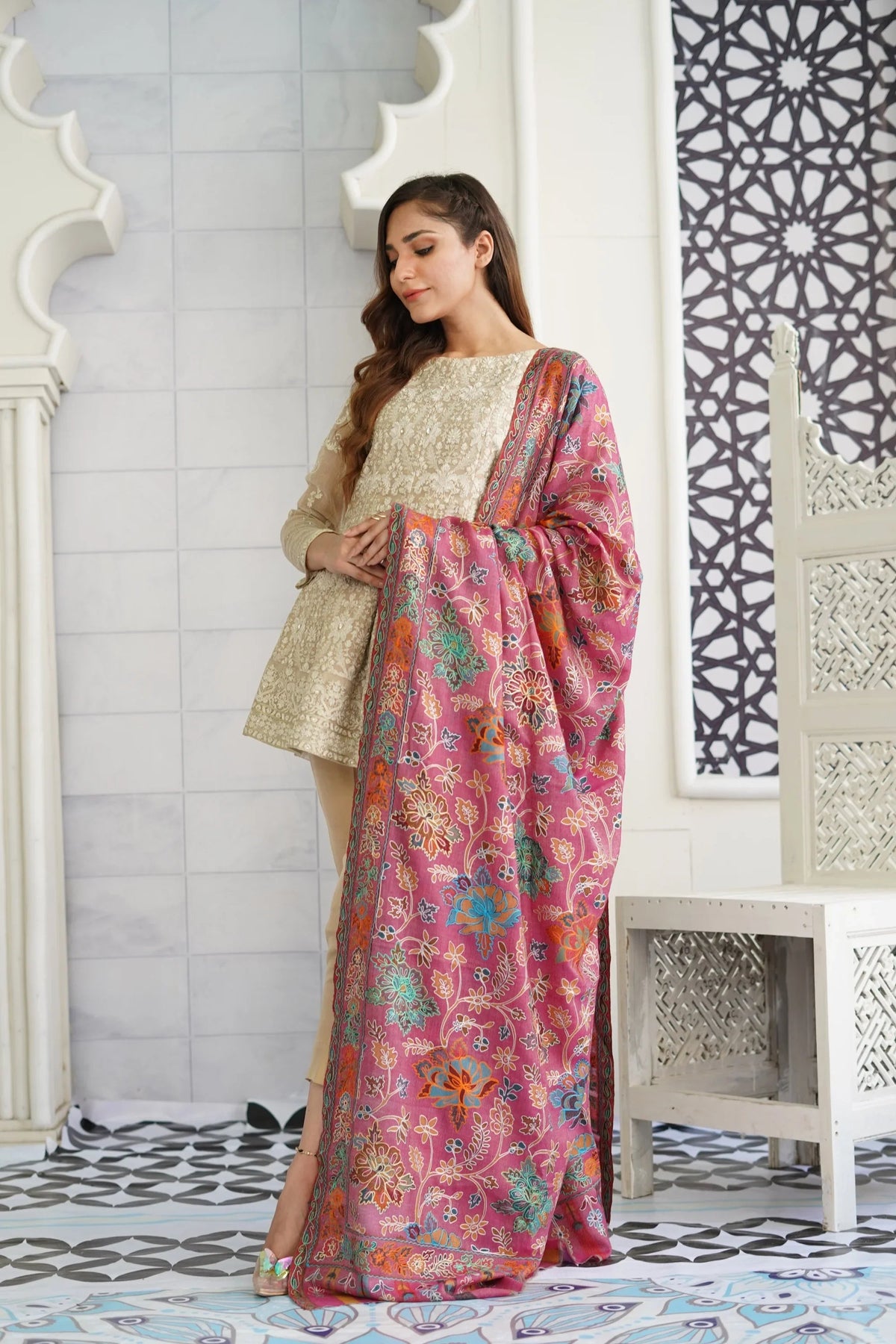 Kani Kalamkaar Full Jaal Embroidery Shawl
