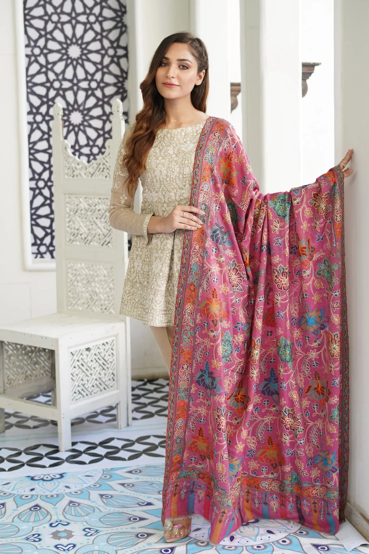 Kani Kalamkaar Full Jaal Embroidery Shawl