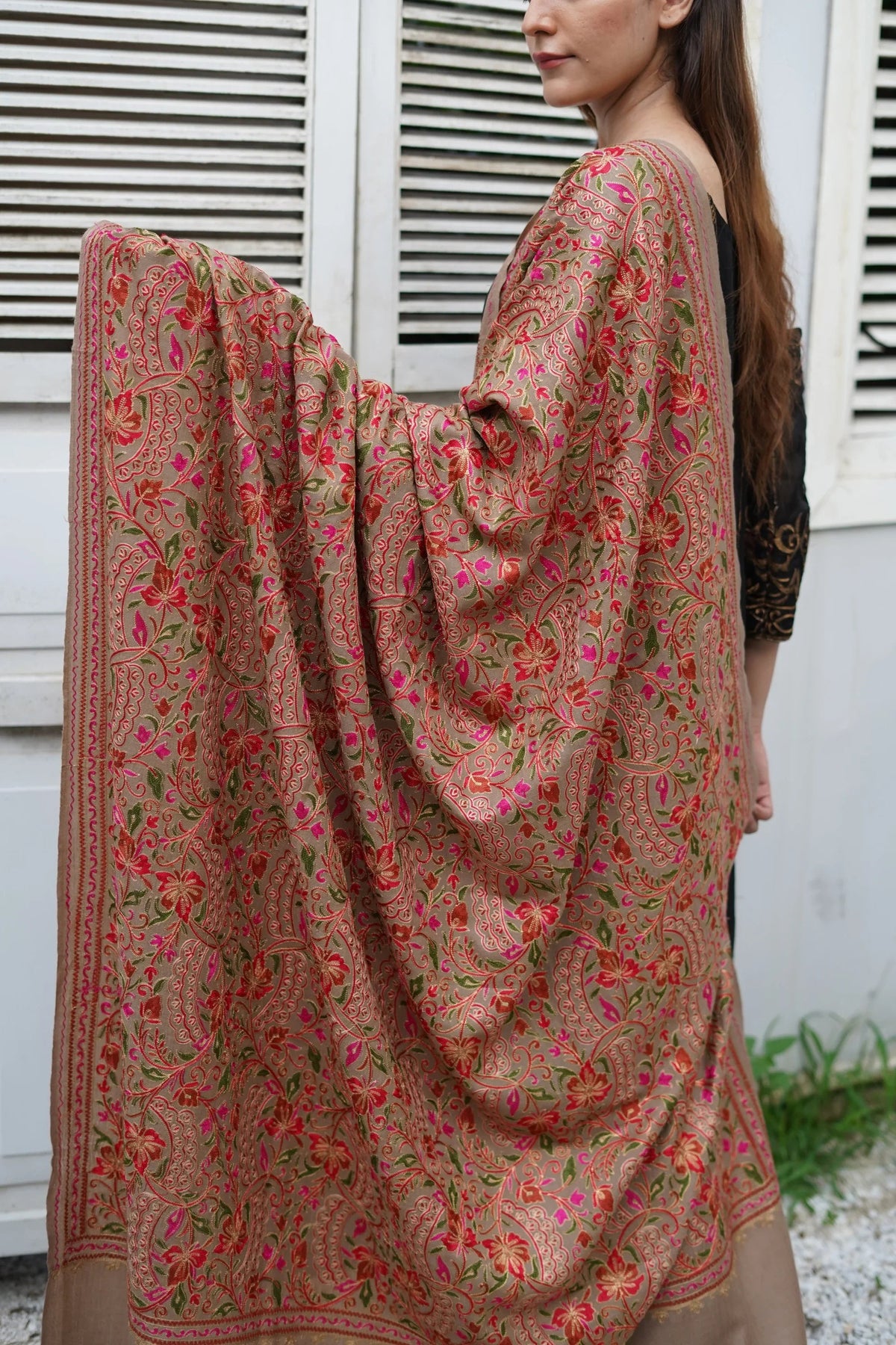 Kalam Ari Tilla Fancy Jaal Premium Ring Pashmina Shawl