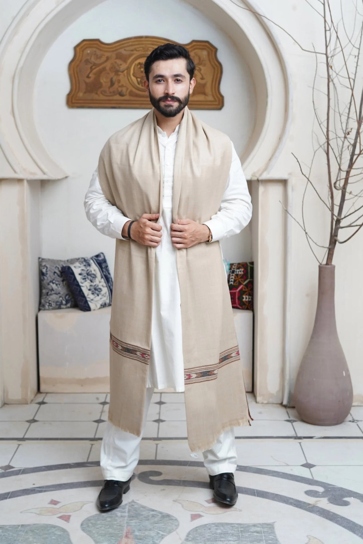 Fine Wool Progen Design Woven Mens Shawl
