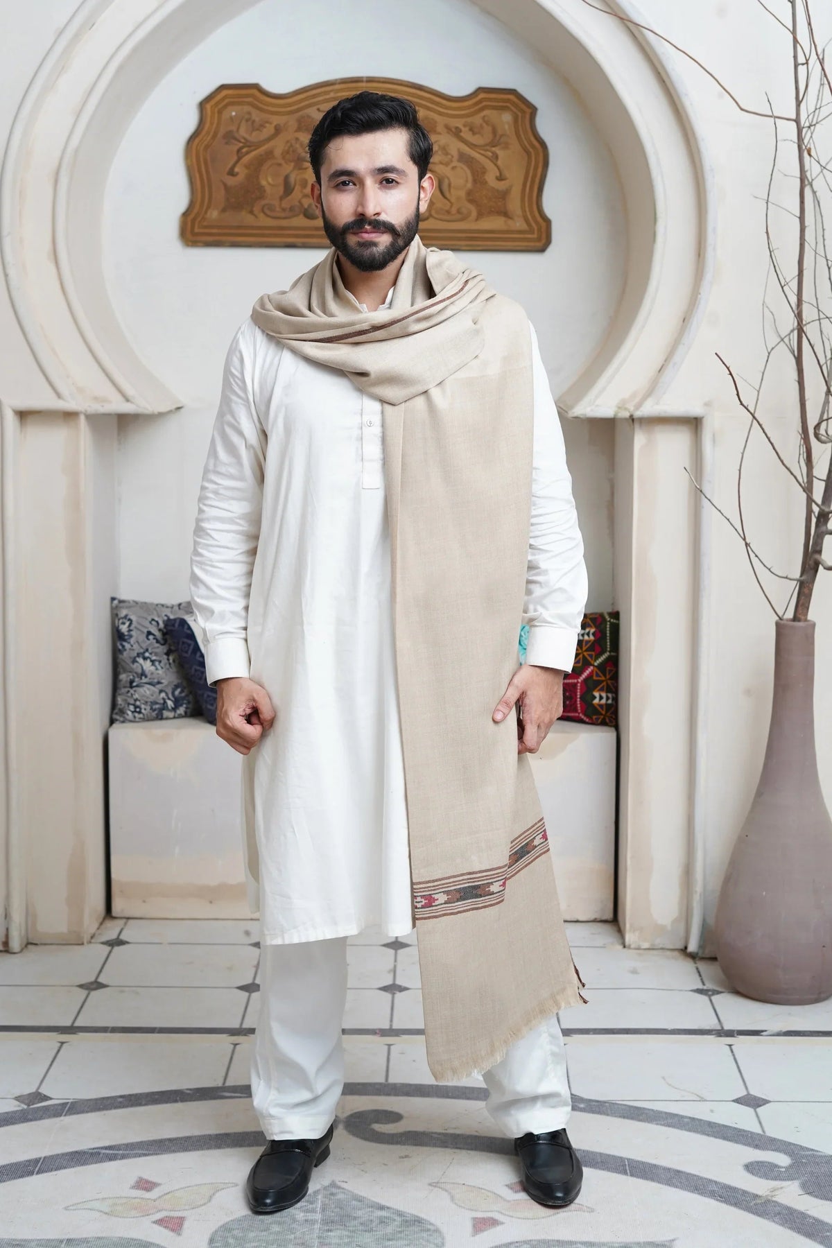 Fine Wool Progen Design Woven Mens Shawl