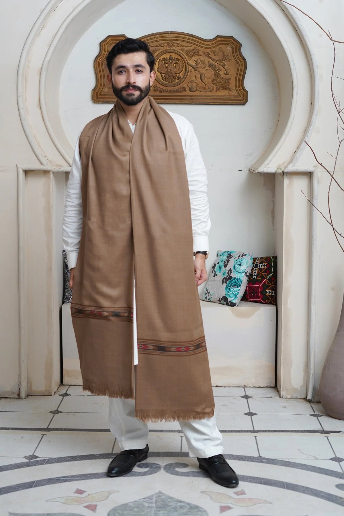 Fine Wool Progen Design Woven Mens Shawl