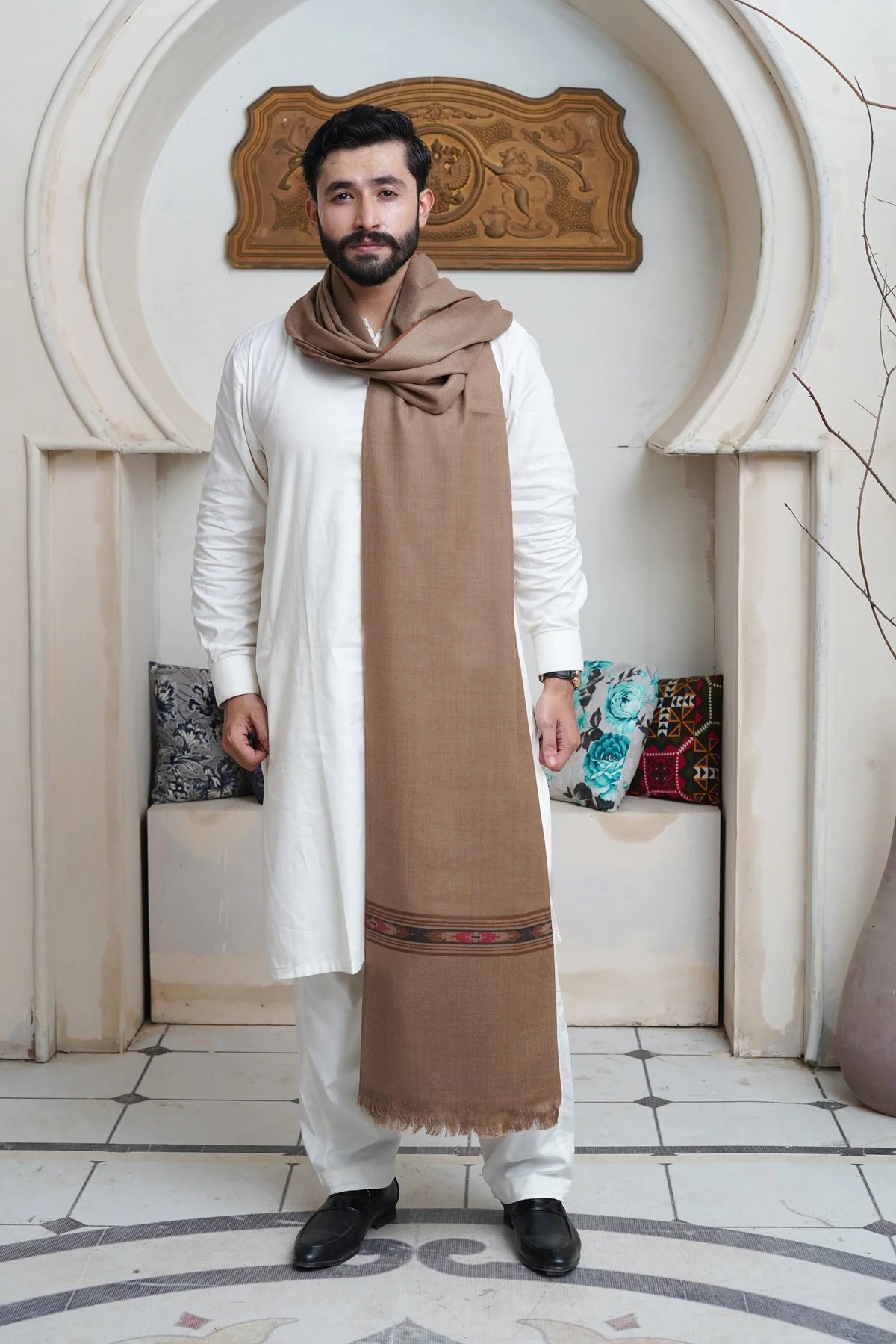 Fine Wool Progen Design Woven Mens Shawl