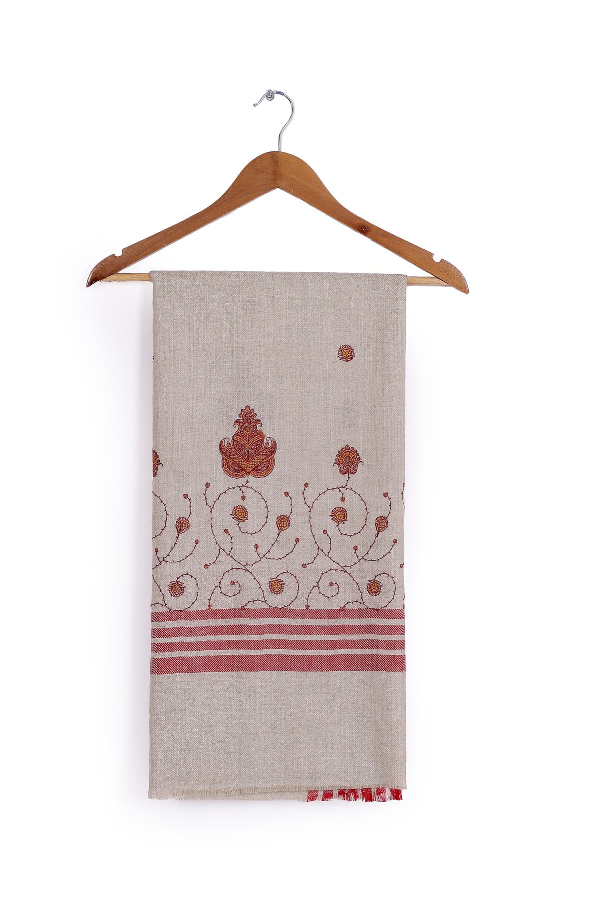 Red Pattern Computer Embroidery Palla Pashmina Shawl