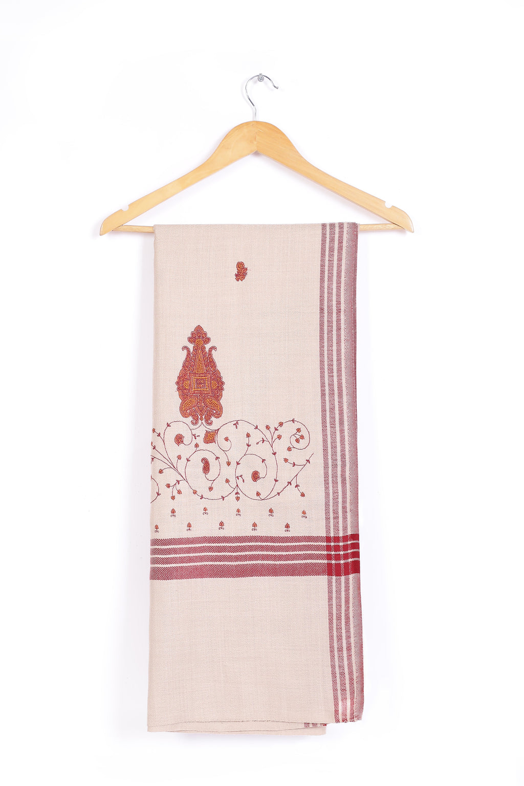 Red Pattern Computer Embroidery Palla Pashmina Shawl