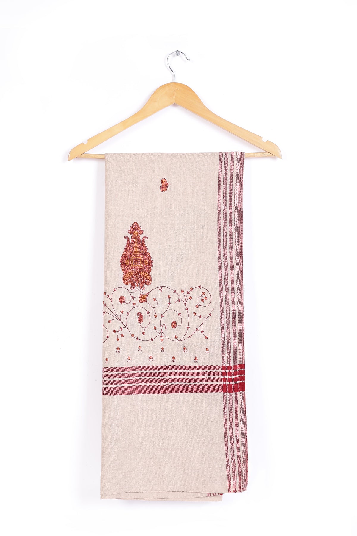 Red Pattern Computer Embroidery Palla Pashmina Shawl