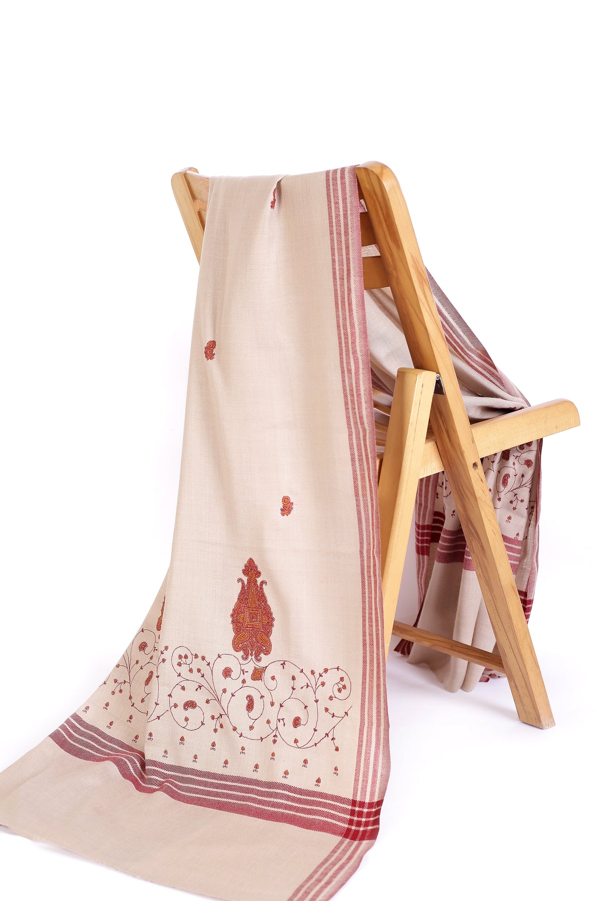 Red Pattern Computer Embroidery Palla Pashmina Shawl