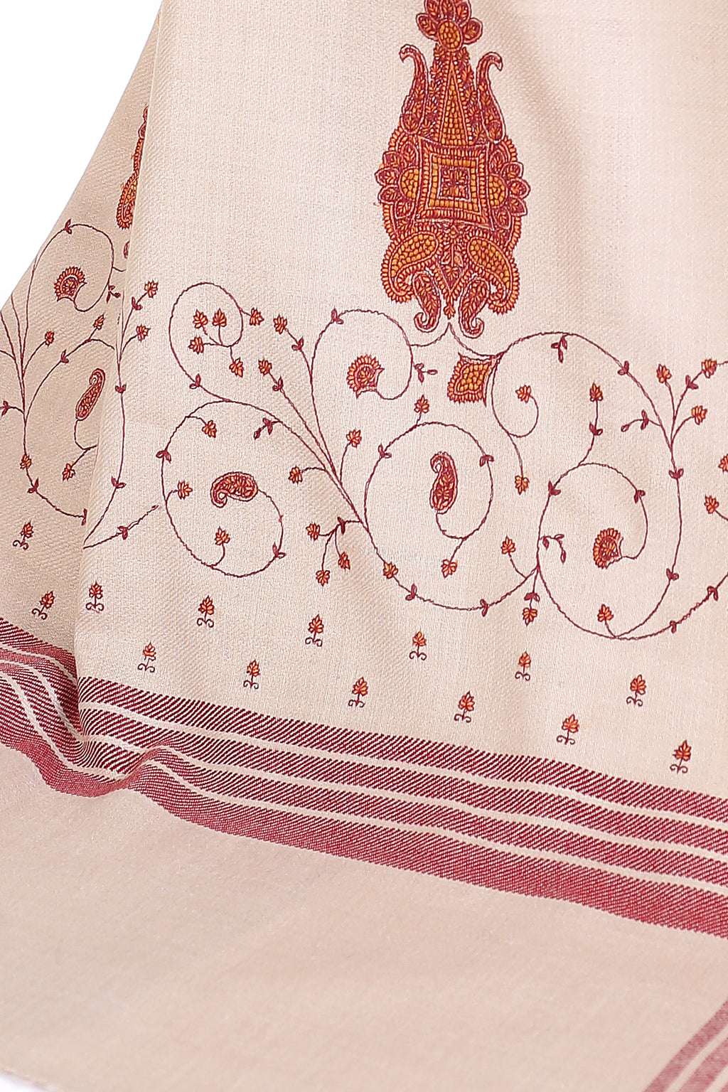 Red Pattern Computer Embroidery Palla Pashmina Shawl