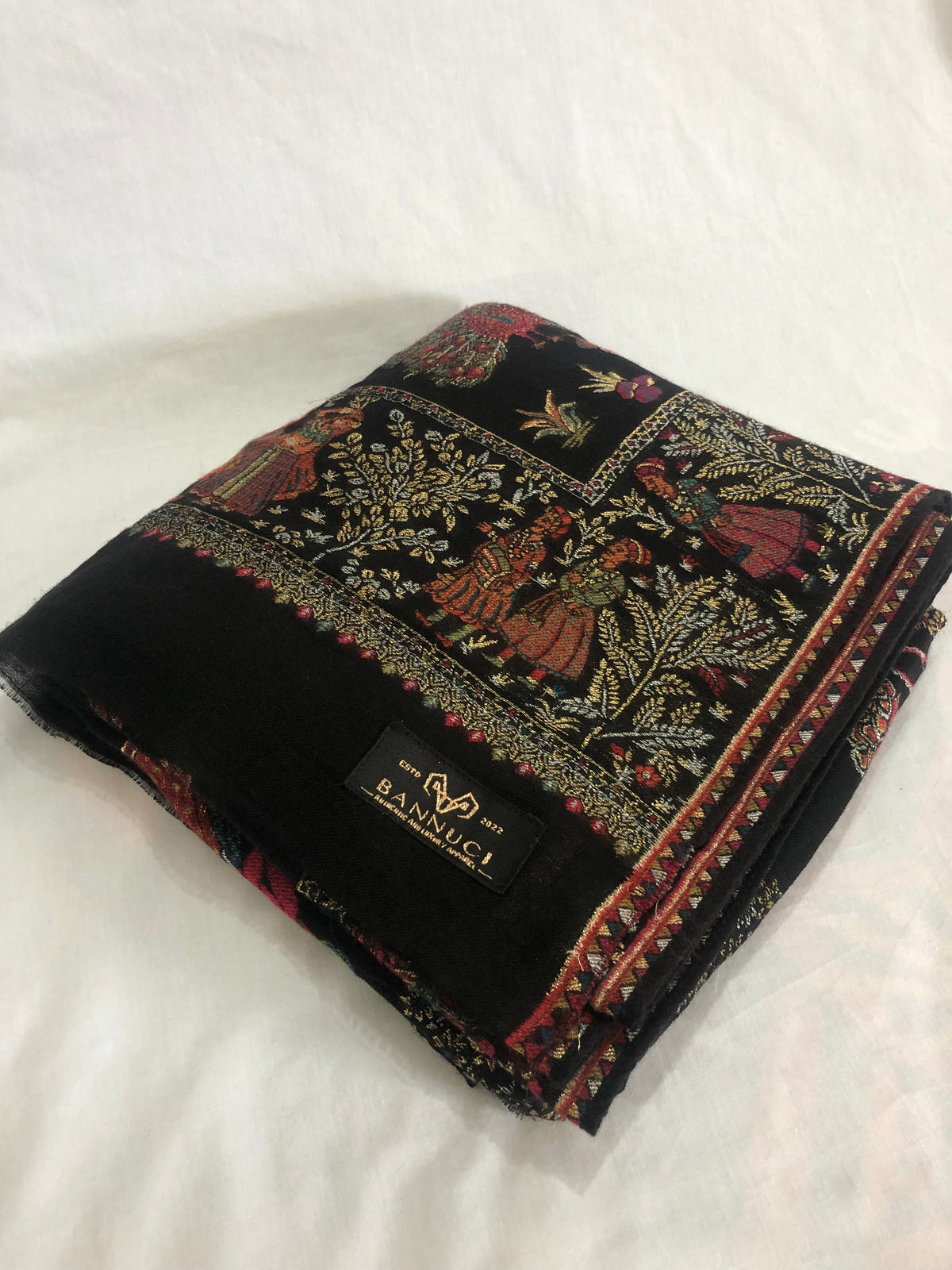 Premium Quality Black Multi Color Zari Pashmina Cashmere Shawl