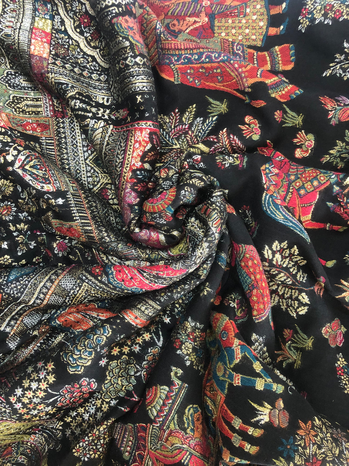 Premium Quality Black Multi Color Zari Pashmina Cashmere Shawl