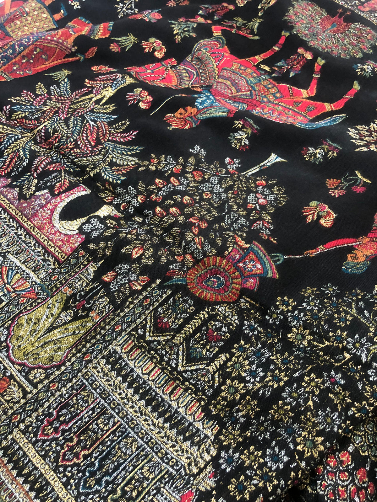 Premium Quality Black Multi Color Zari Pashmina Cashmere Shawl