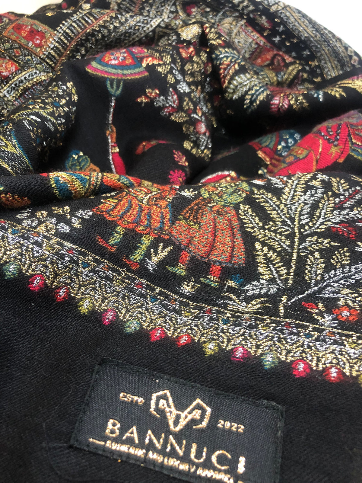 Premium Quality Black Multi Color Zari Pashmina Cashmere Shawl