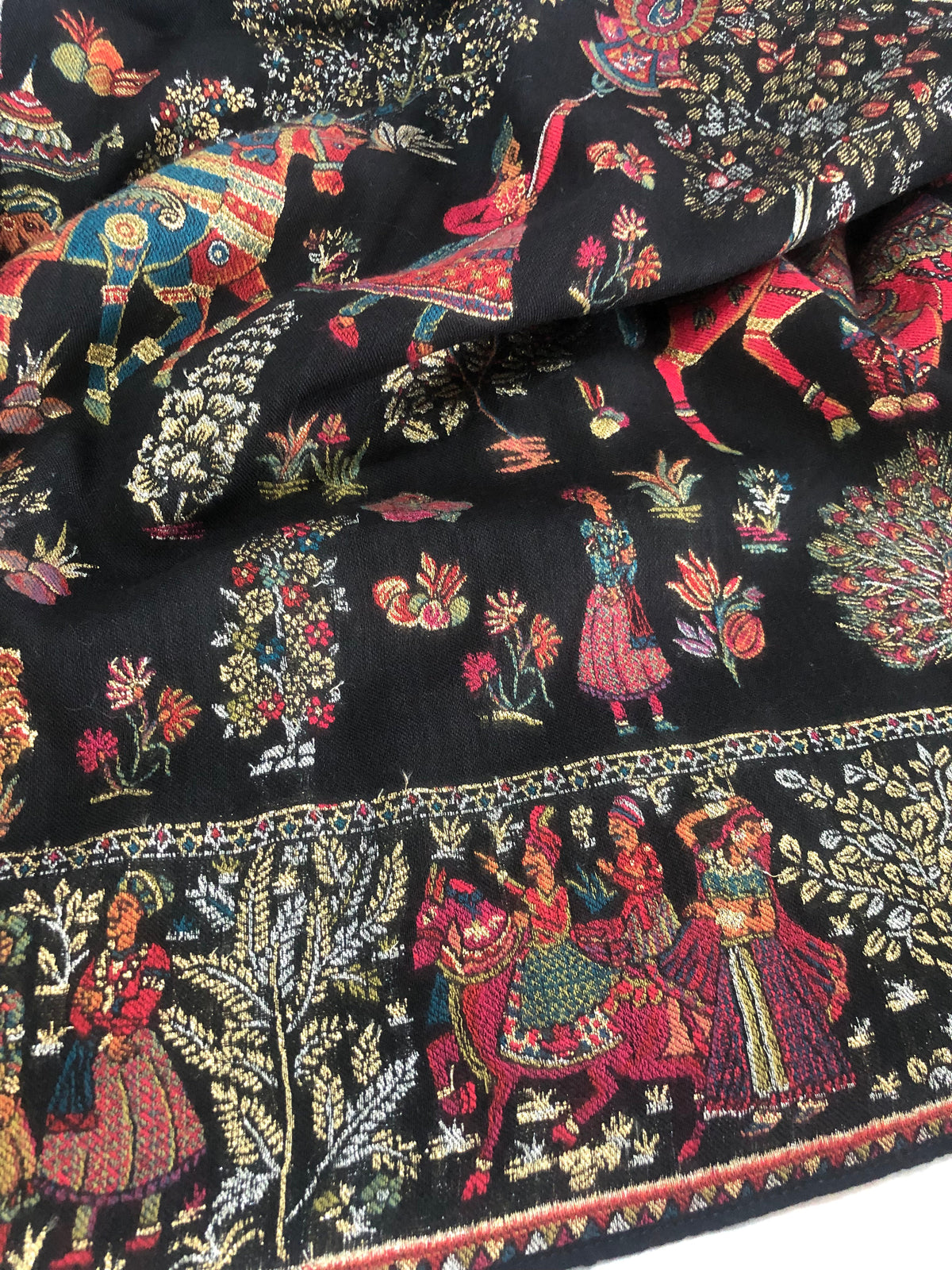 Premium Quality Black Multi Color Zari Pashmina Cashmere Shawl