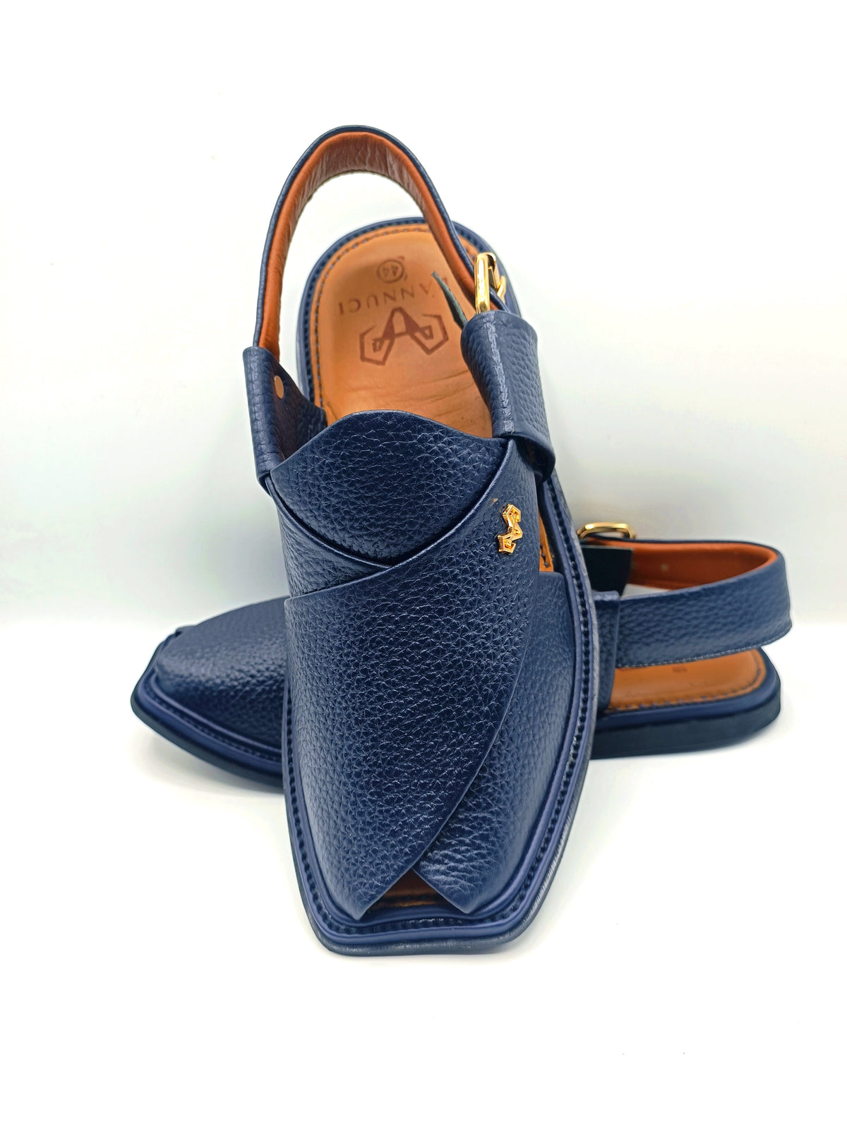 Luxury Traditional Dark Blue Granular Peshawari Chappal