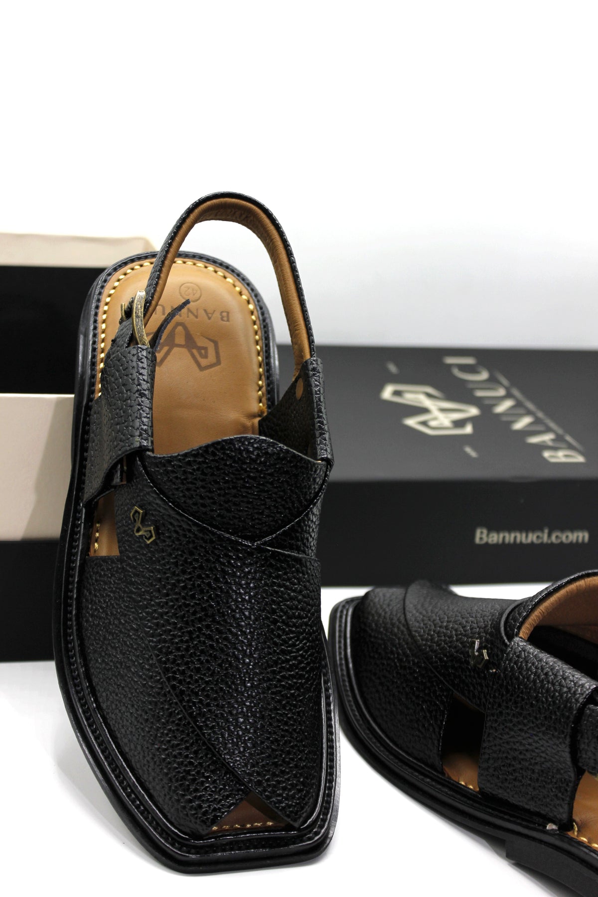 Luxury Traditional Black Granular  Peshawari Chappal