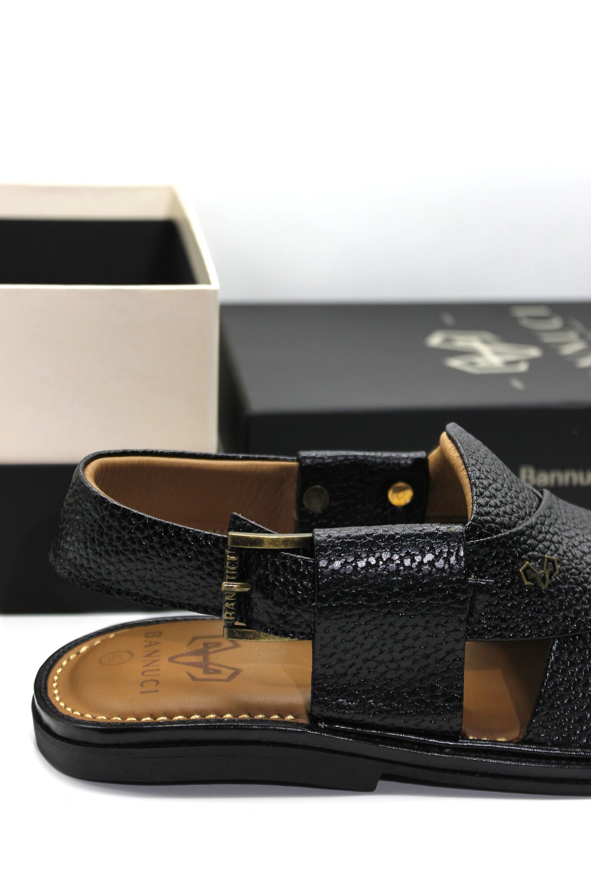 Luxury Traditional Black Granular  Peshawari Chappal