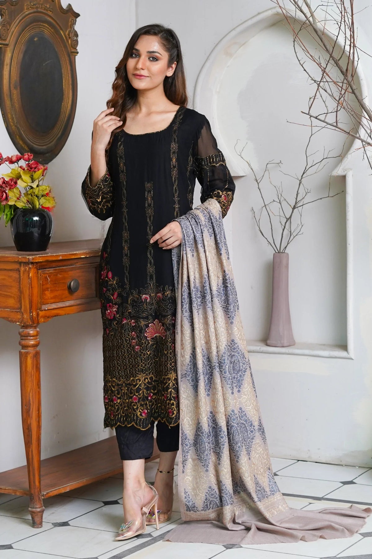 Kalam Ari Full Jaal Ring Pashmina Shawl