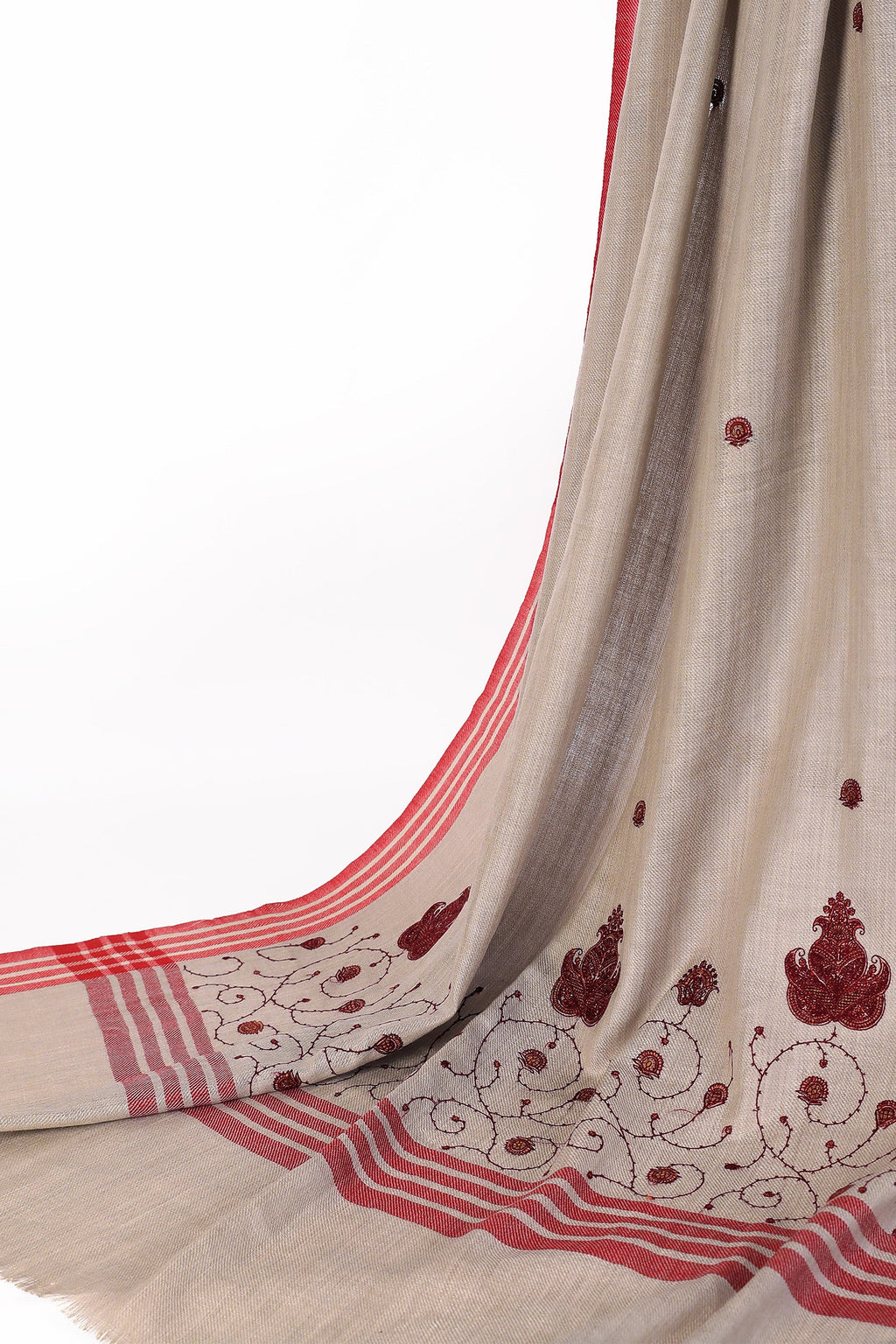 Red Pattern Computer Embroidery Palla Pashmina Shawl
