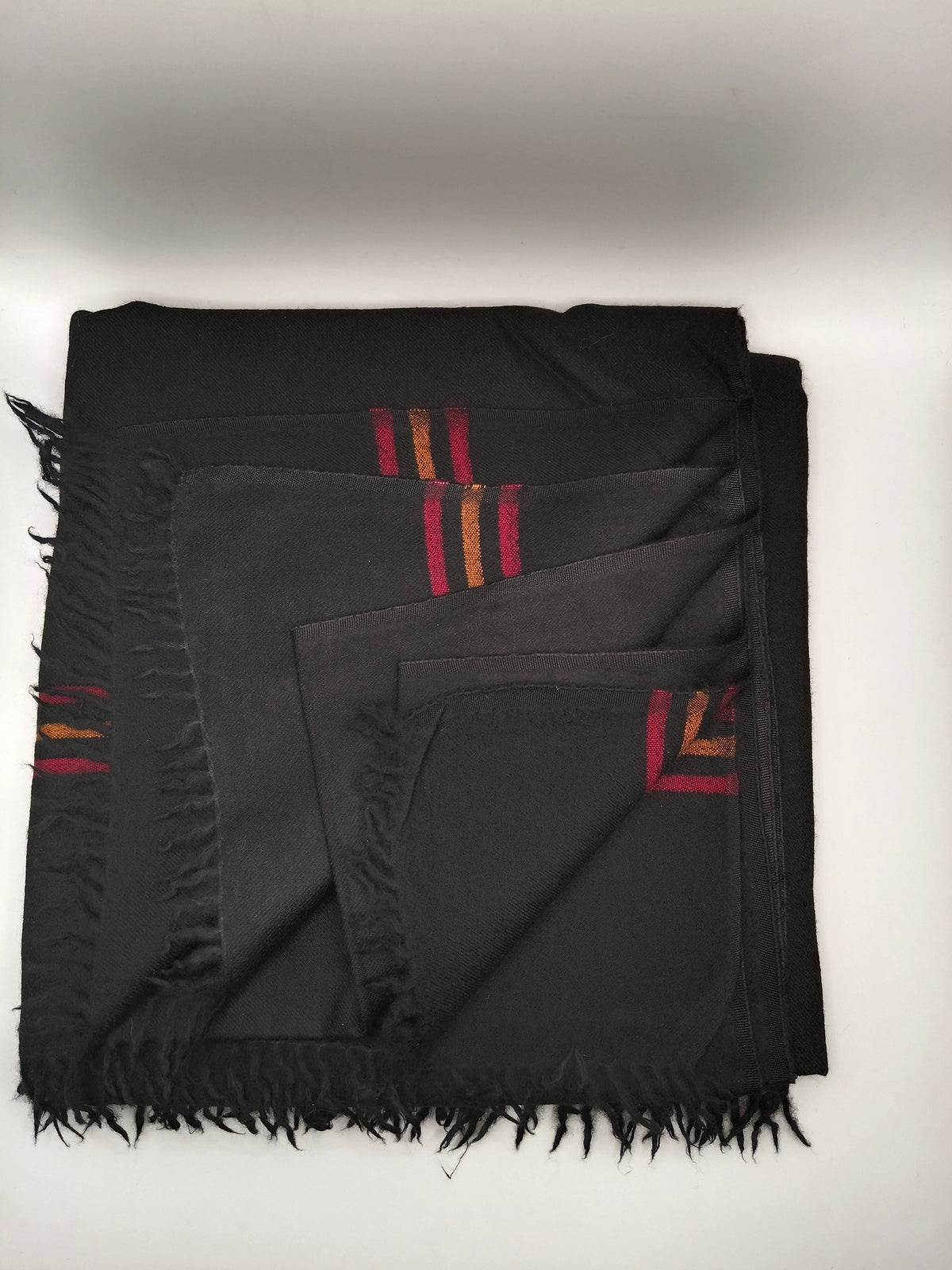 Premium Quality Multi Color Striped Double Fiber 72 Black Woolen Shawl