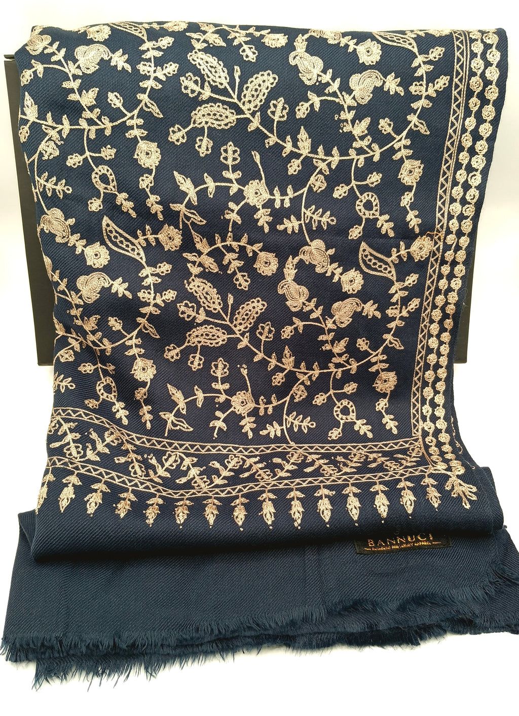 Embroidered Pashmina With Ari Work Navy Blue Shawl