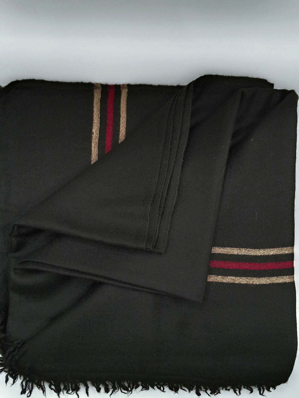 Premium Quality Multi Color Striped Double Fiber 72 Black Woolen Shawl 2