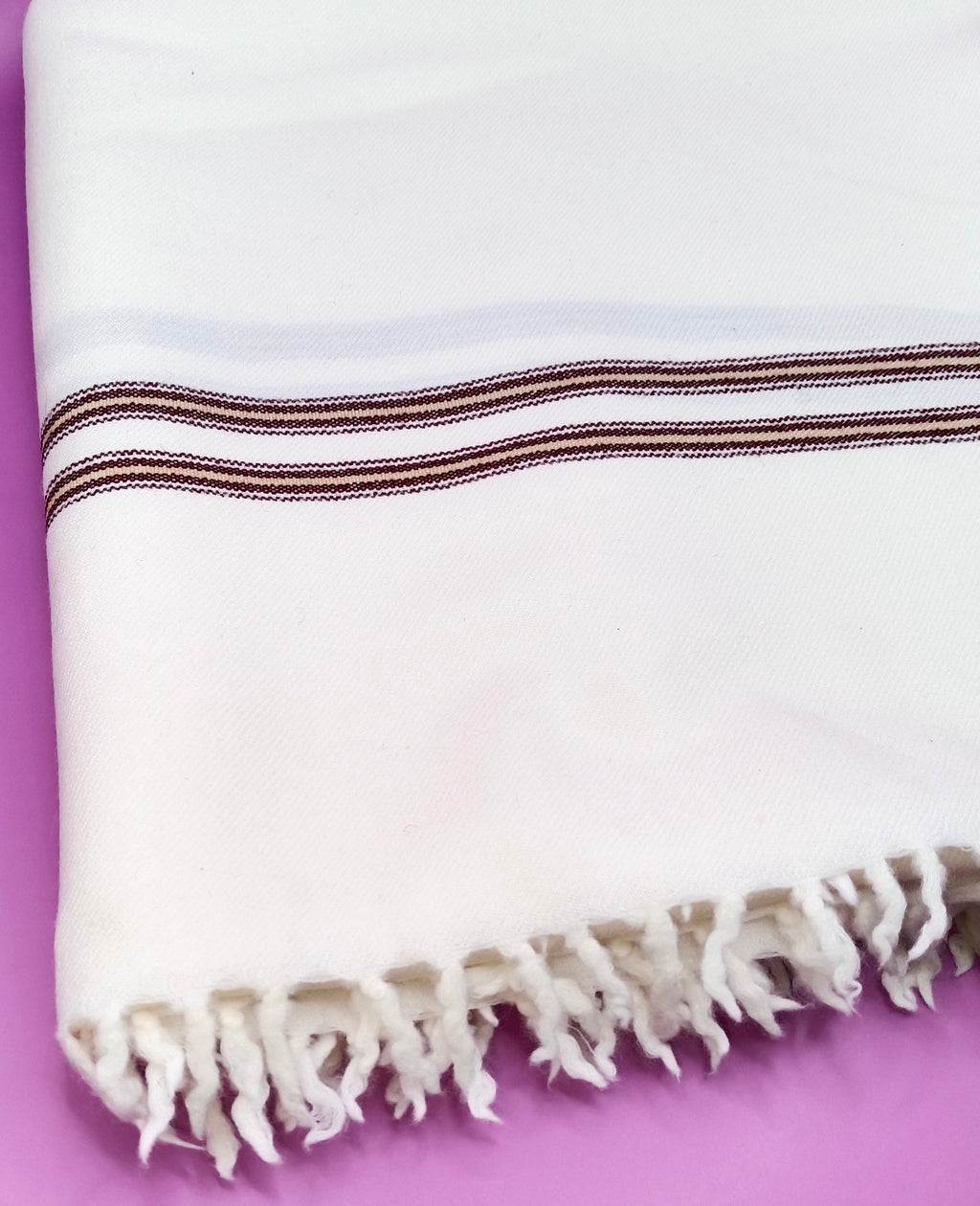 Premium Quality  Dual Colored Striped Double Fiber White Woolen Shawl