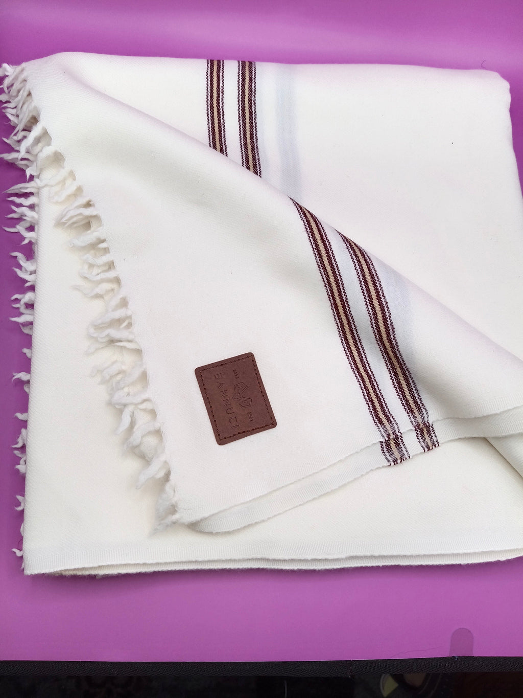 Premium Quality  Dual Colored Striped Double Fiber White Woolen Shawl