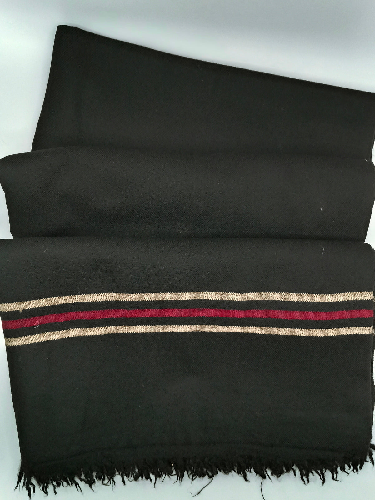 Premium Quality Multi Color Striped Double Fiber 72 Black Woolen Shawl 2
