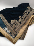 Premium Quality Teal Embroidered Velvet Shawl
