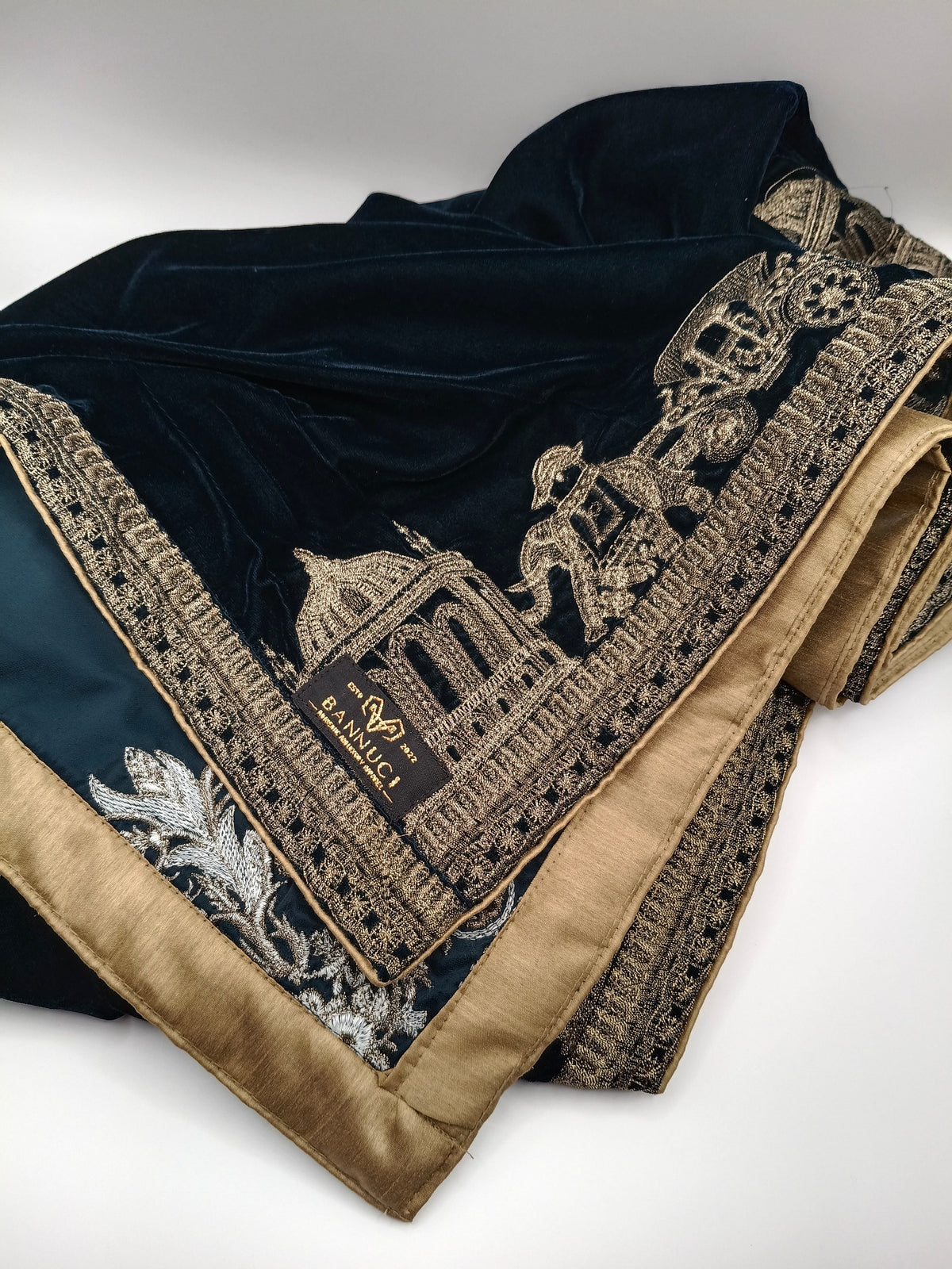 Premium Quality Teal Embroidered Velvet Shawl