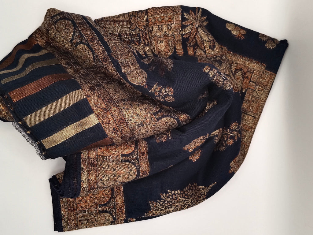 Premium Quality Dark Blue Kani Pashmina Cashmere Shawl