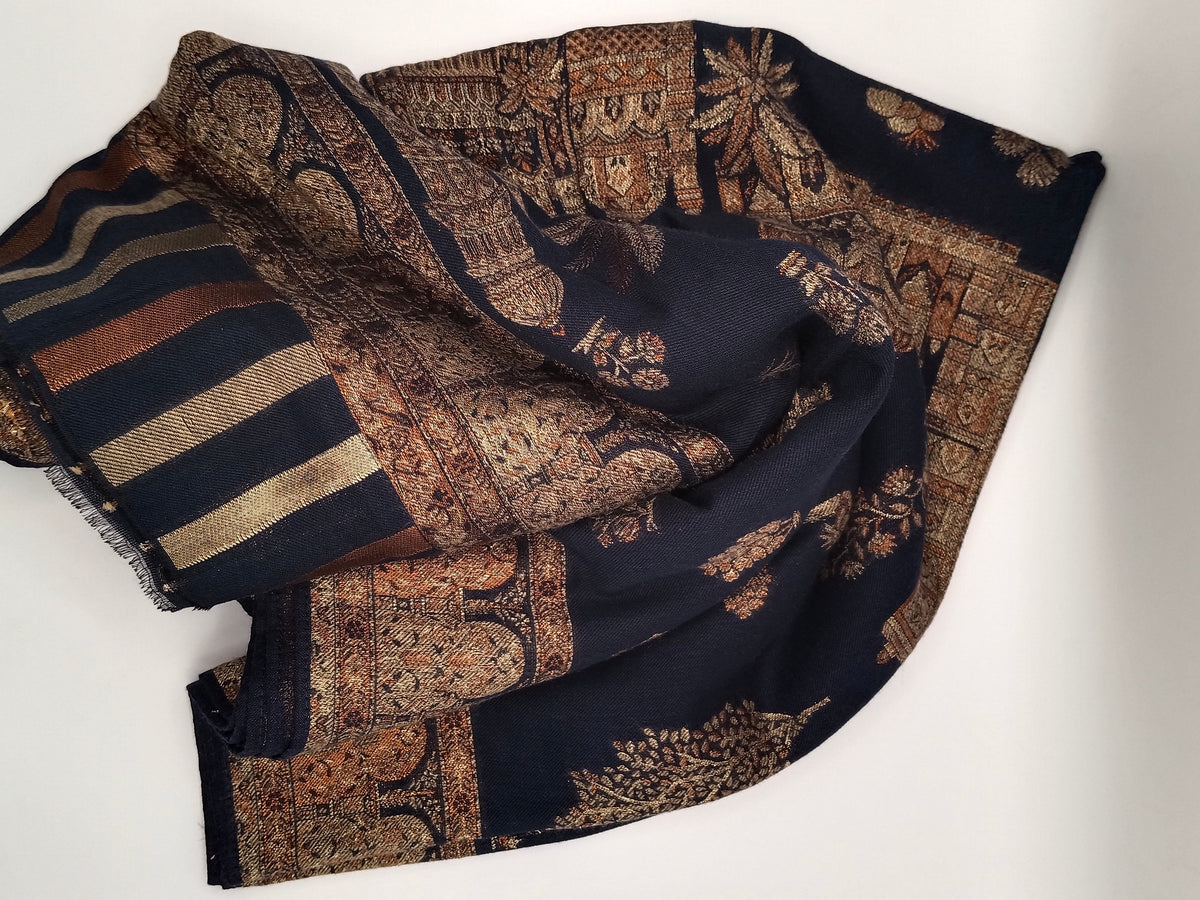 Premium Quality Dark Blue Kani Pashmina Cashmere Shawl