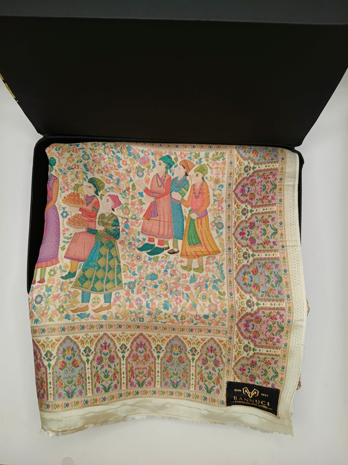 Premium Quality Off White Mix Multi Color kani Silk   Shawl