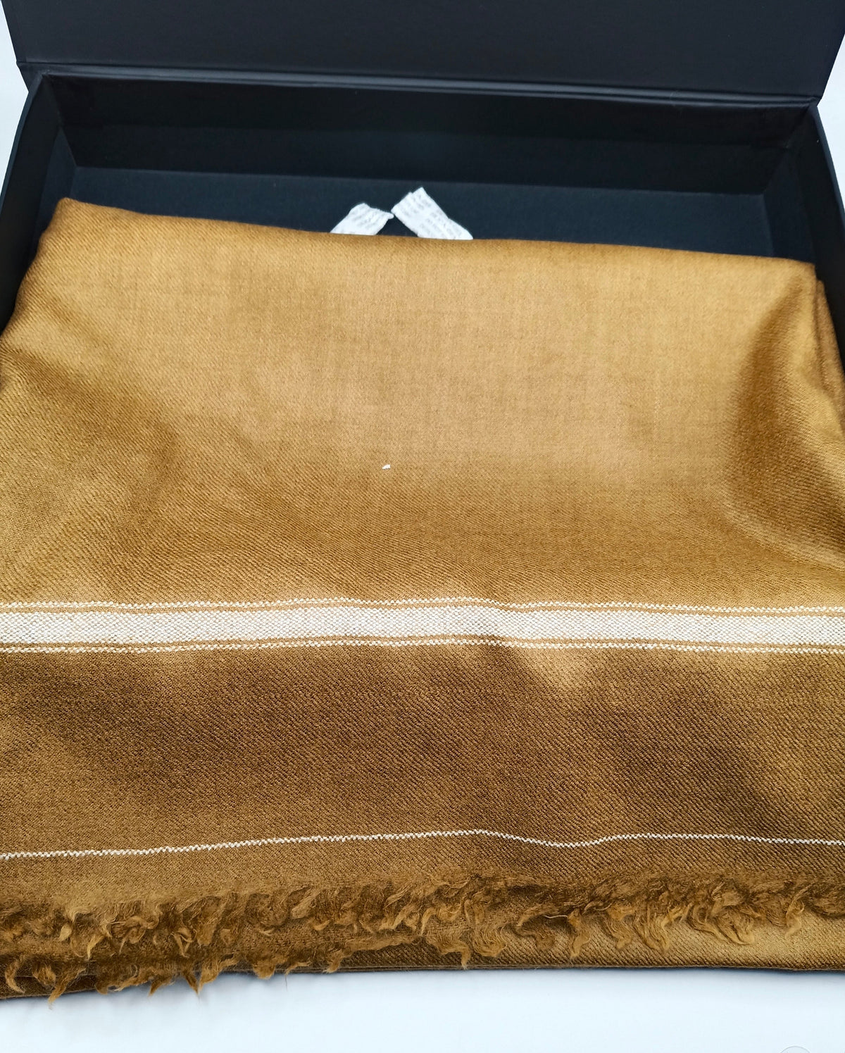 Premium Quality Stripped Double Fiber 72  Camel Color Woolen Shawl