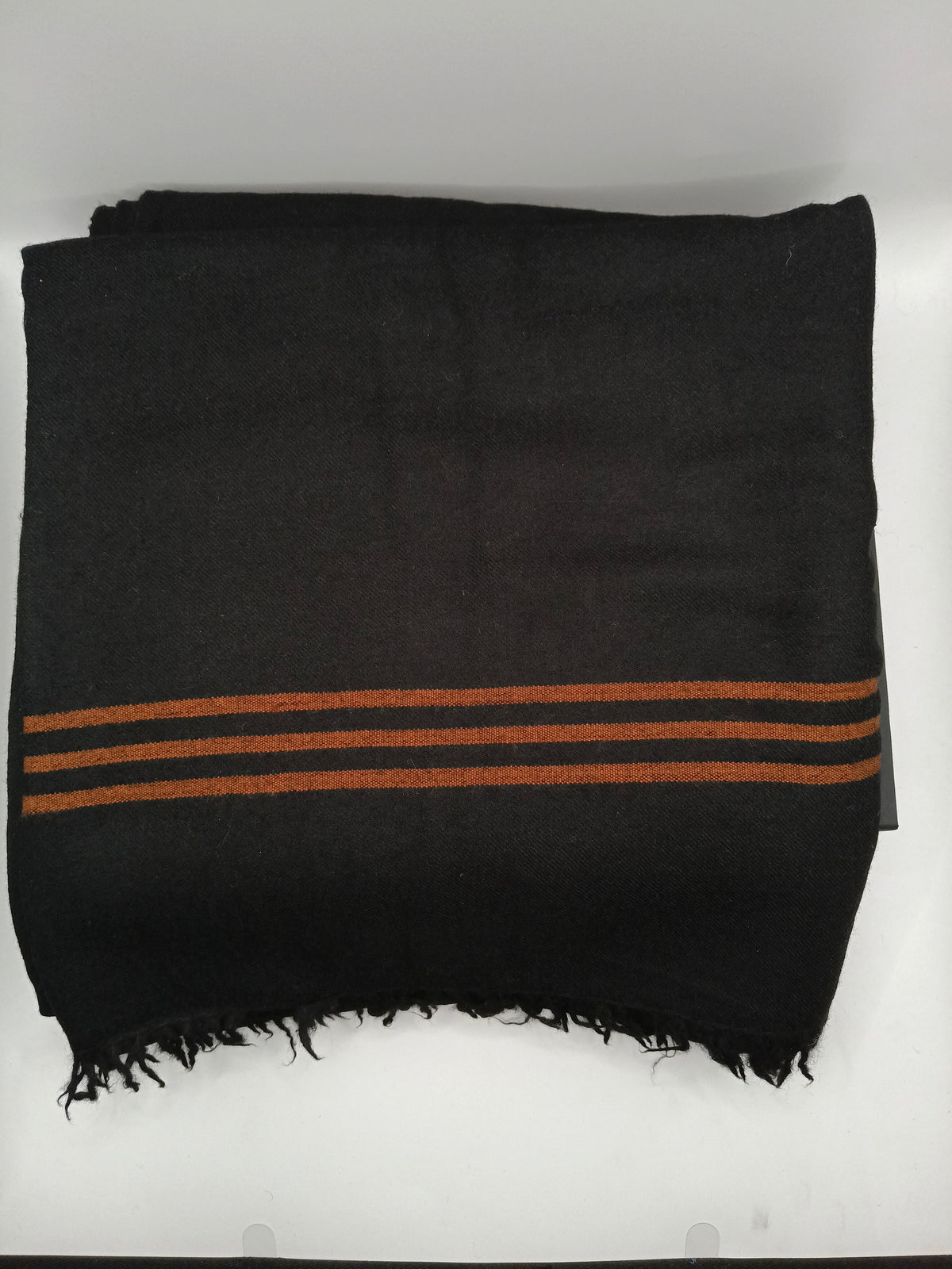 Premium Quality Triple Striped Double Fiber 72 Black Woolen Shawl