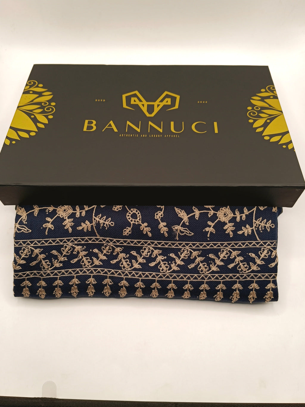 Embroidered Pashmina With Ari Work Navy Blue Shawl